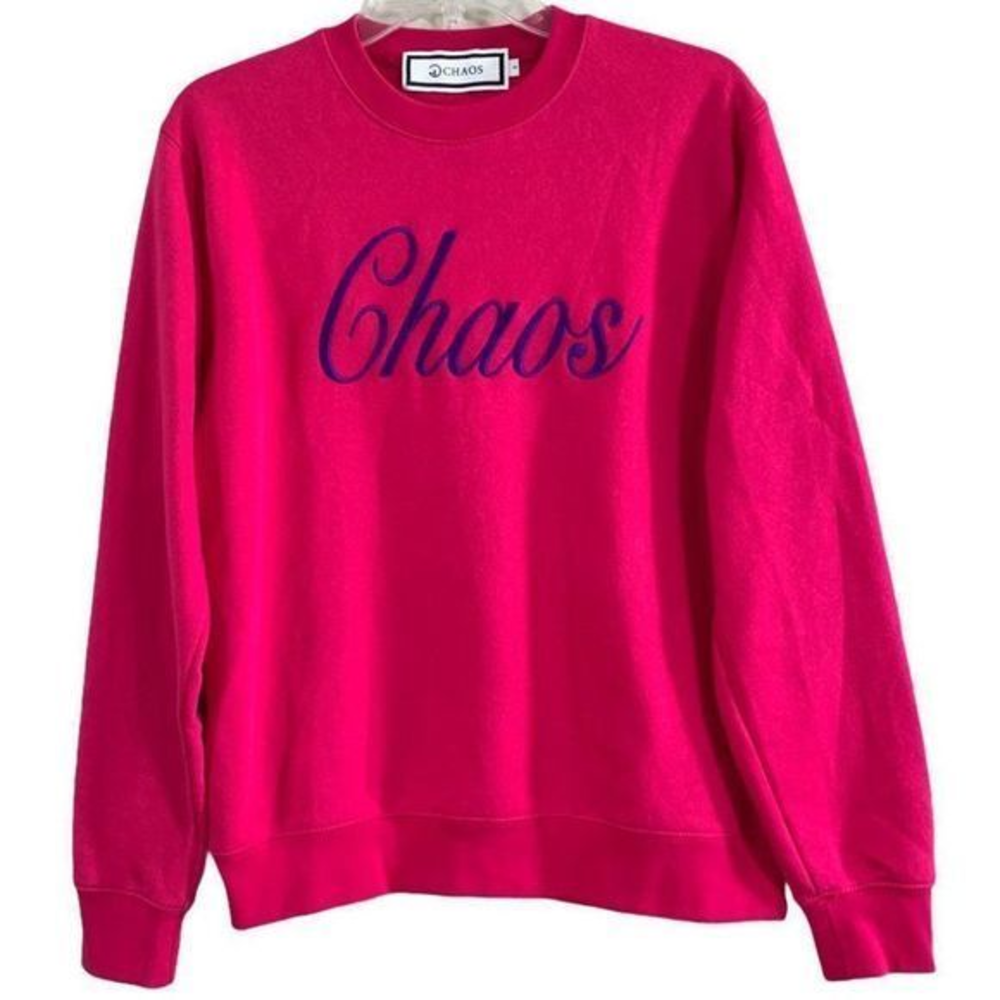 Chaos By‎ Marta Boliglova Sweatshirt Size S "Chaos" Embroidered Crew Neck Pink